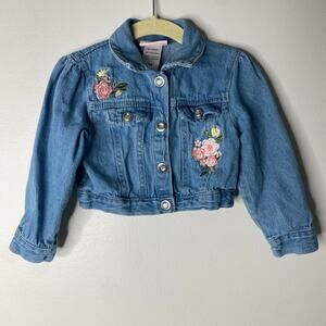Little Lass Baby Toddler Girl Floral Embroidered Jean Jacket 24M